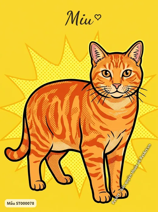 Mèo mướp cam đứng, phong cách Pop Art nhiều màu · ảnh tranh
