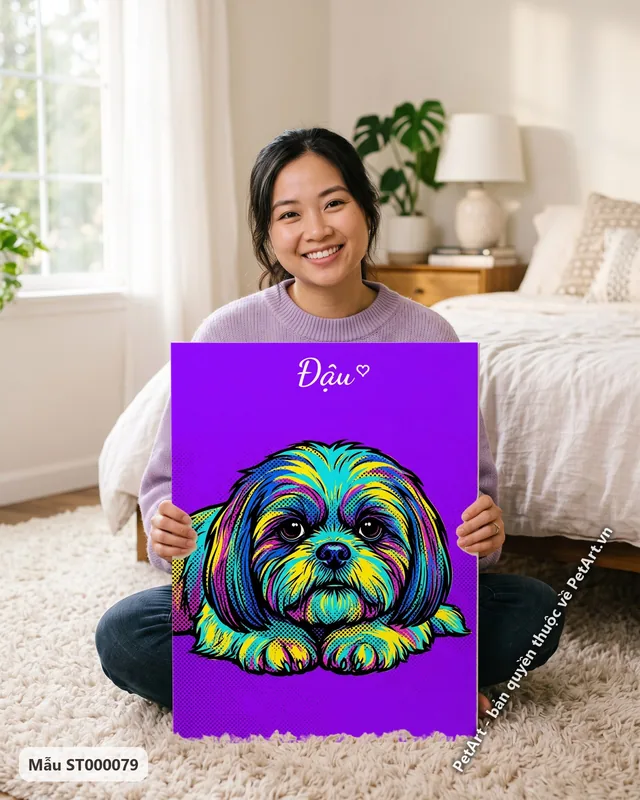 Chó Shih Tzu nằm, màu sắc rực rỡ, phong cách Pop Art · góc khác