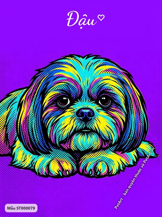 Chó Shih Tzu nằm, màu sắc rực rỡ, phong cách Pop Art · ảnh tranh