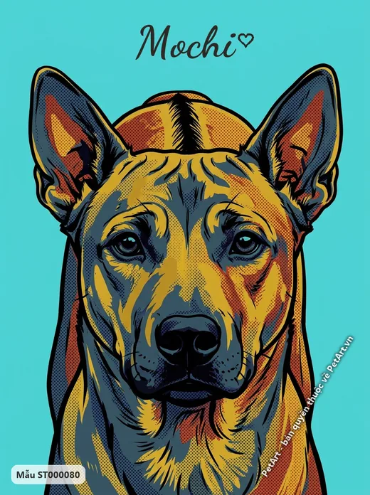 Chó Phú Quốc nhìn thẳng, phong cách Pop Art nhiều màu · ảnh tranh