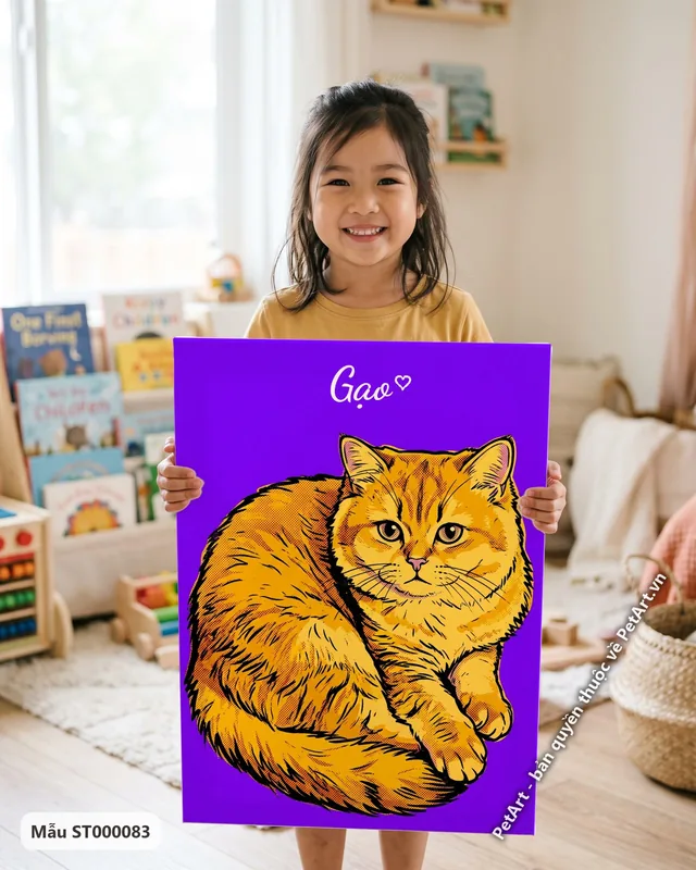 Mèo Anh lông dài nằm cuộn, phong cách Pop Art nhiều màu · góc khác