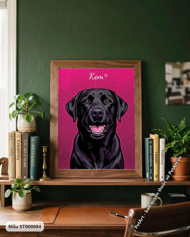 Chó Labrador đen nhìn thẳng, phong cách Pop Art nhiều màu · góc khác