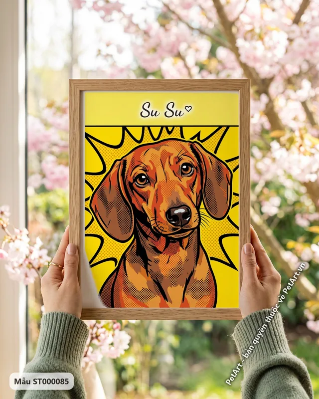Chó Lạp xưởng nhìn nghiêng, phong cách Pop Art nhiều màu · góc khác