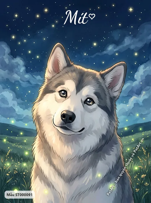 Chó Alaska Anime đêm sao · ảnh tranh