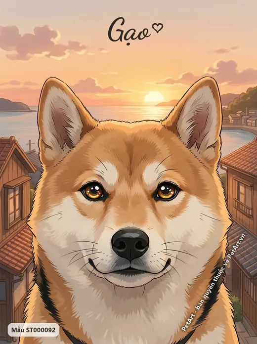 Chó Shiba Anime hoàng hôn · ảnh tranh
