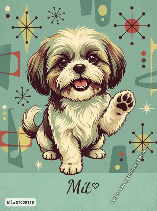 Chó Shih Tzu vẫy tay, phong cách vintage hoài cổ · ảnh tranh
