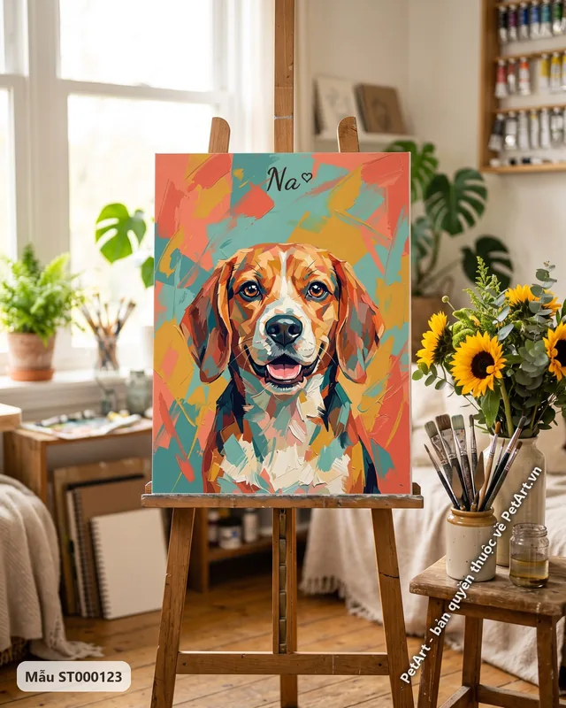 Chó Beagle cười, phong cách trừu tượng nghệ thuật · ảnh thực tế