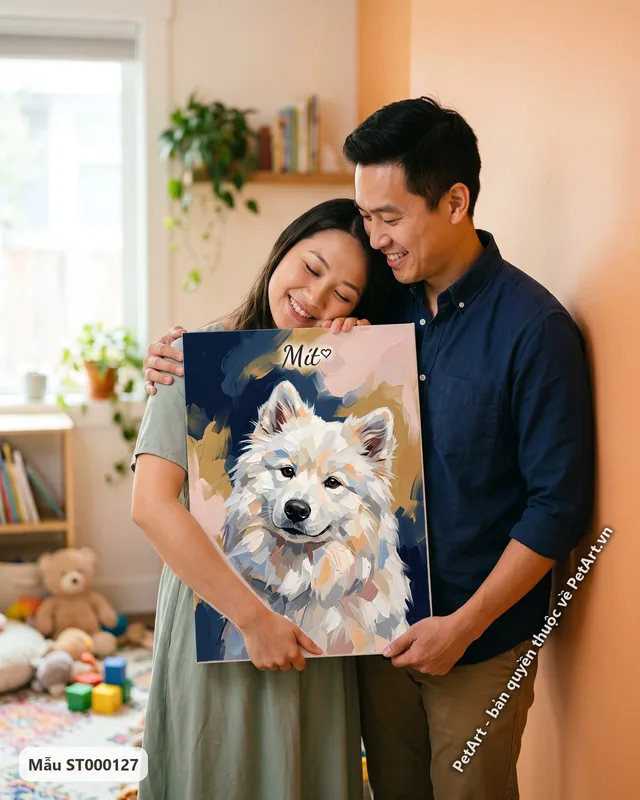 Chó Samoyed cười, phong cách trừu tượng nghệ thuật · góc khác