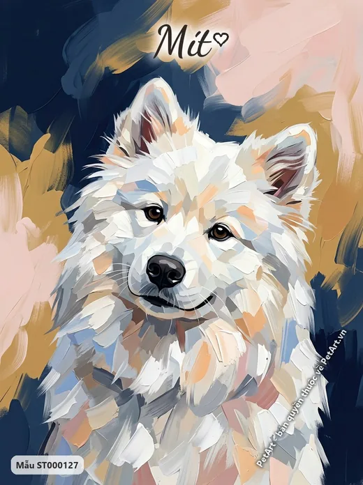 Chó Samoyed cười, phong cách trừu tượng nghệ thuật · ảnh tranh