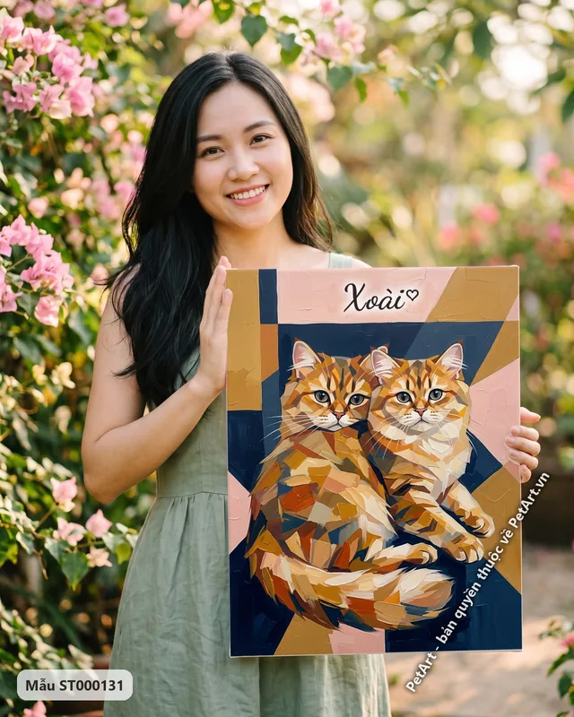 Hai mèo Anh lông dài trừu tượng, màu cam nâu · góc khác