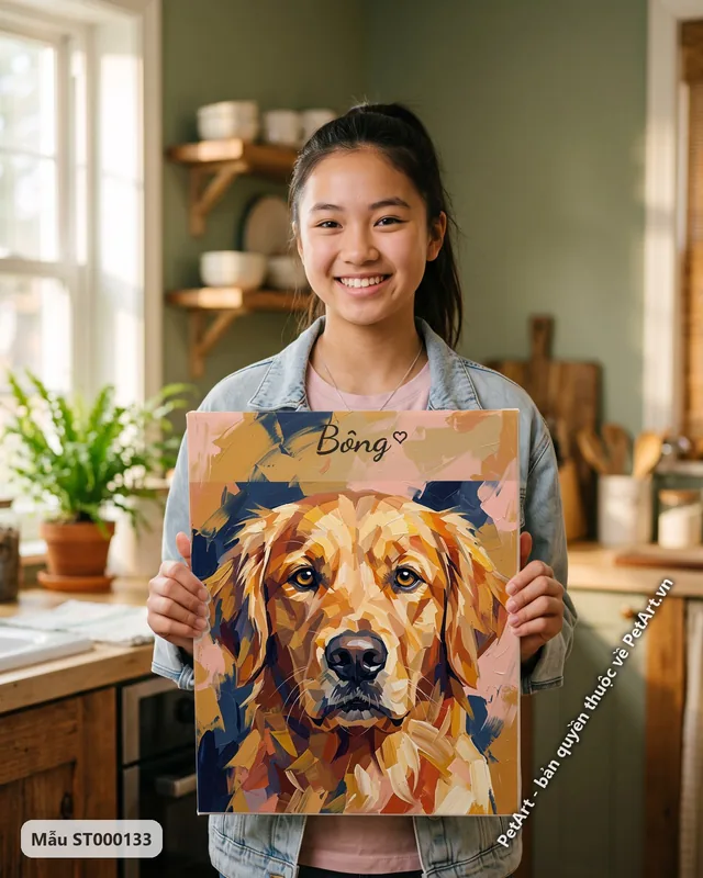 Chó Golden trừu tượng, nhìn thẳng, màu vàng nâu · góc khác