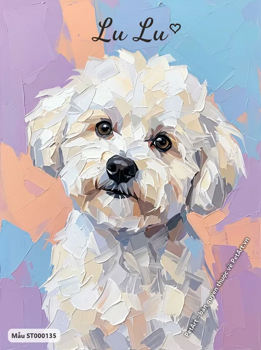 Chó Bichon trừu tượng, lông trắng, nền pastel · ảnh tranh