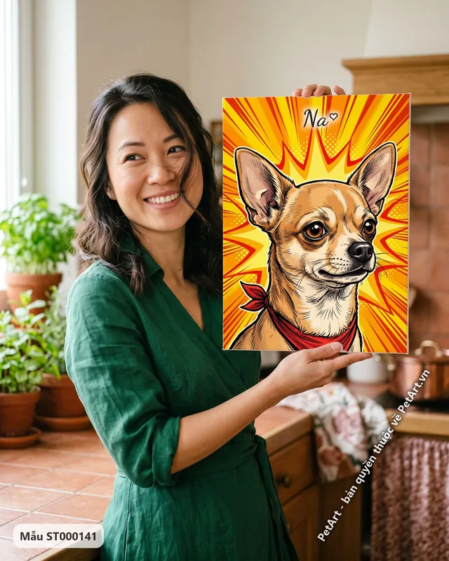 Chó Chihuahua khăn đỏ, nền nổ truyện tranh · góc khác