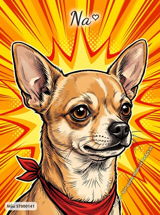 Chó Chihuahua khăn đỏ, nền nổ truyện tranh · ảnh tranh