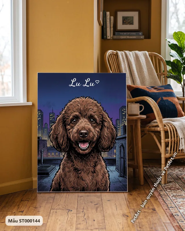 Chó Poodle nâu, thành phố đêm truyện tranh · góc khác