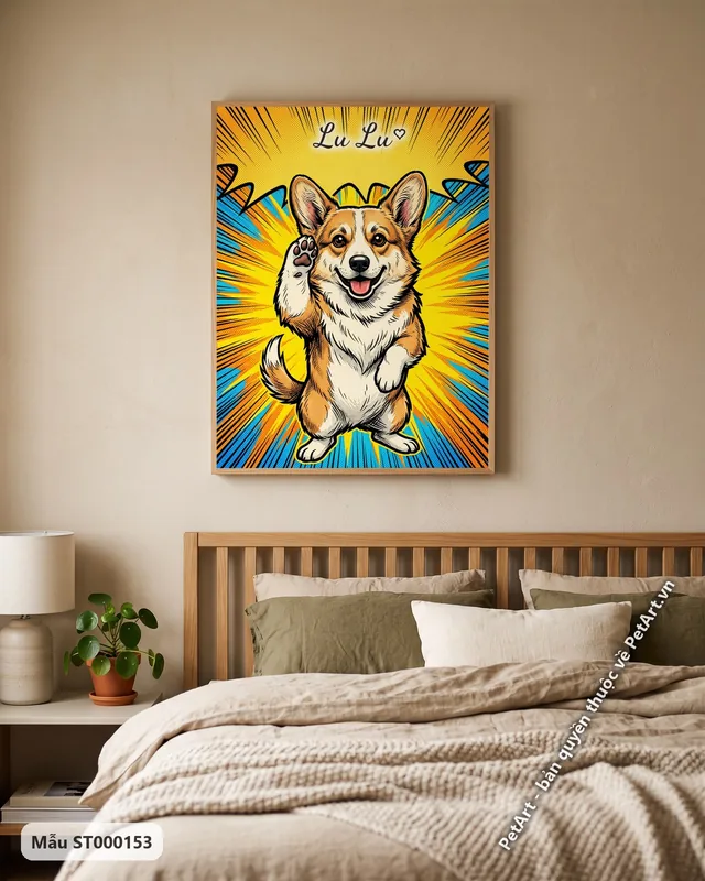 Corgi vẫy tay phong cách truyện tranh · ảnh thực tế