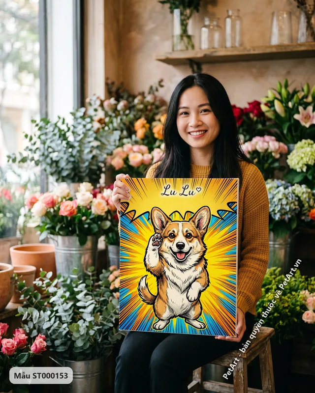 Corgi vẫy tay phong cách truyện tranh · góc khác