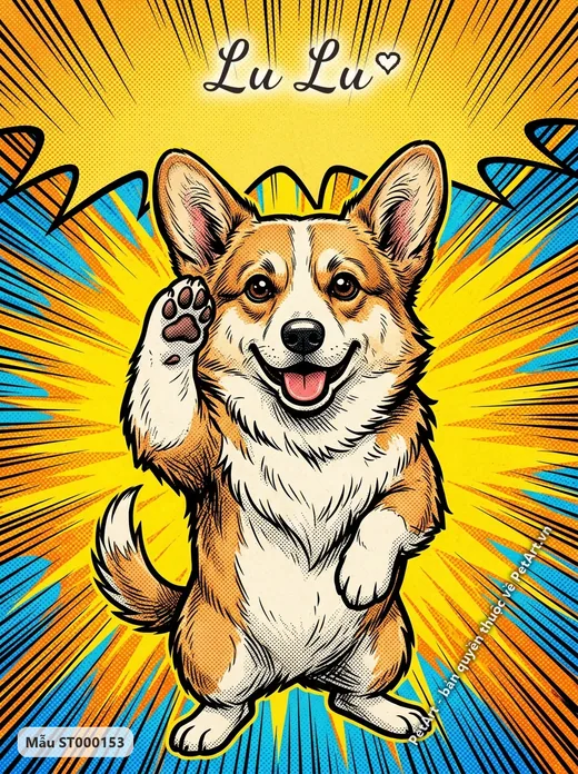 Corgi vẫy tay phong cách truyện tranh · ảnh tranh