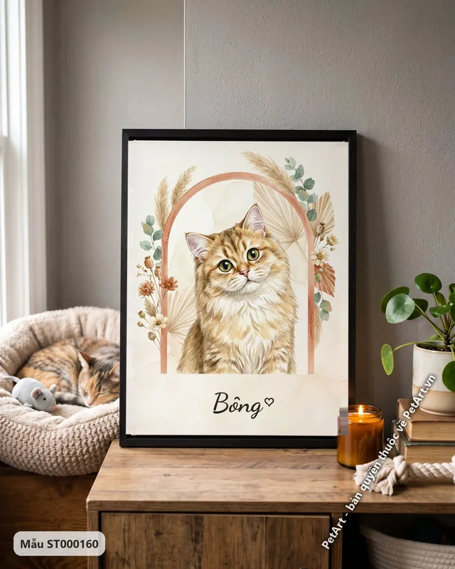 Mèo Anh lông dài khung vòm hoa lá Boho · góc khác