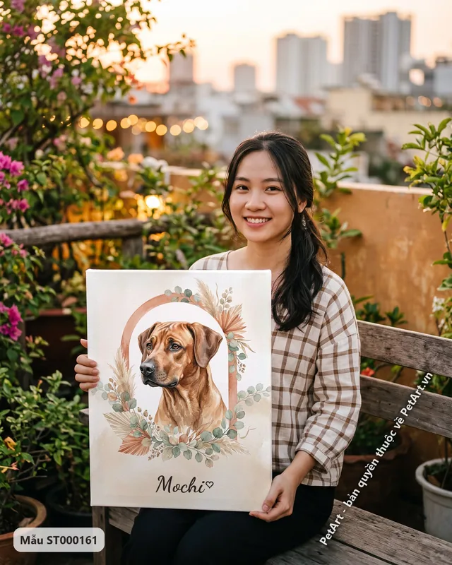 Chó Phú Quốc Boho, khung vòm hoa lá khô · góc khác