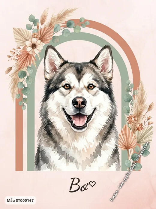 Chó Alaska Boho, mặt cười, khung vòm cầu vồng · ảnh tranh