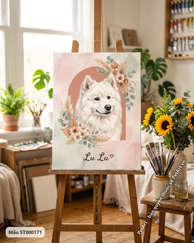 Tranh hoa lá Boho · Samoyed