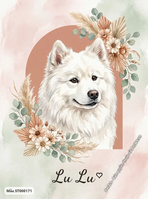 Chó Samoyed Boho, tranh hoa lá · ảnh tranh