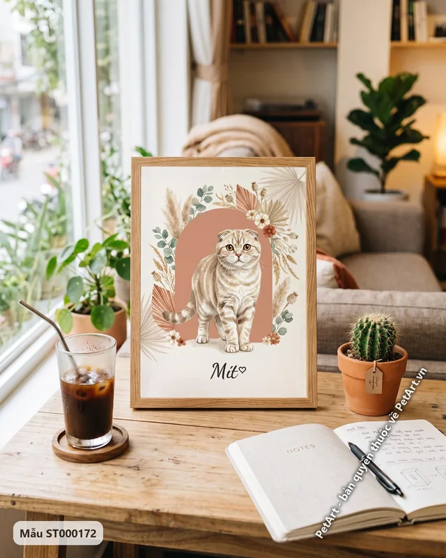 Mèo tai cụp Boho, tranh hoa lá · góc khác
